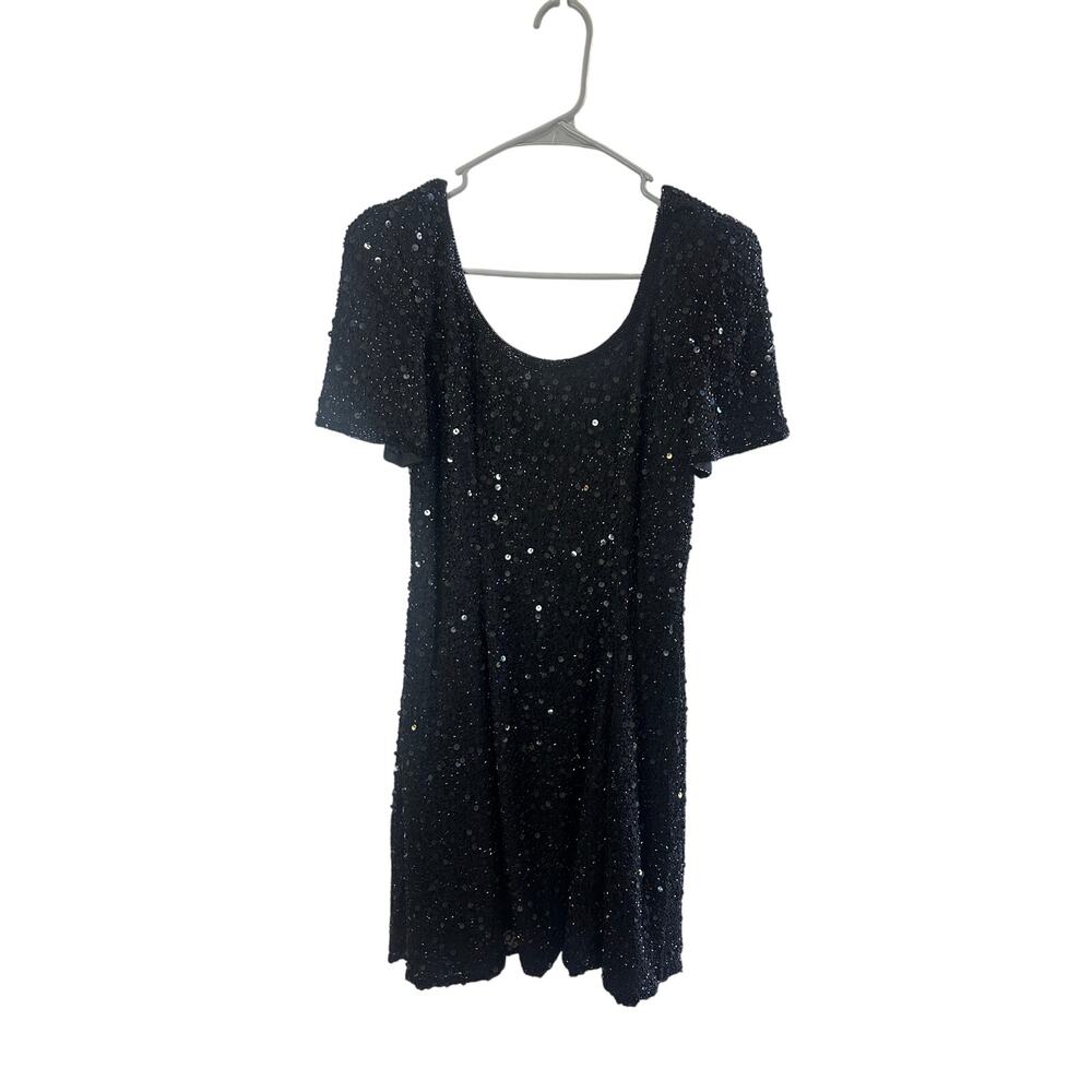 Judith Ann Creations 100% Silk Sequin Beaded Dress Black Scoop Neck Sz XS